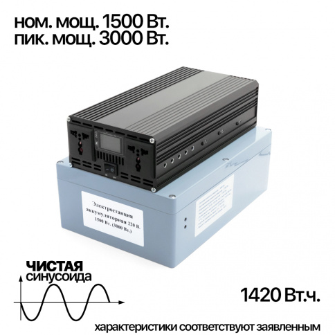 Портативная электростанция 12/220 В 1500 Вт (3000 Вт) (чистый синус) фото 1